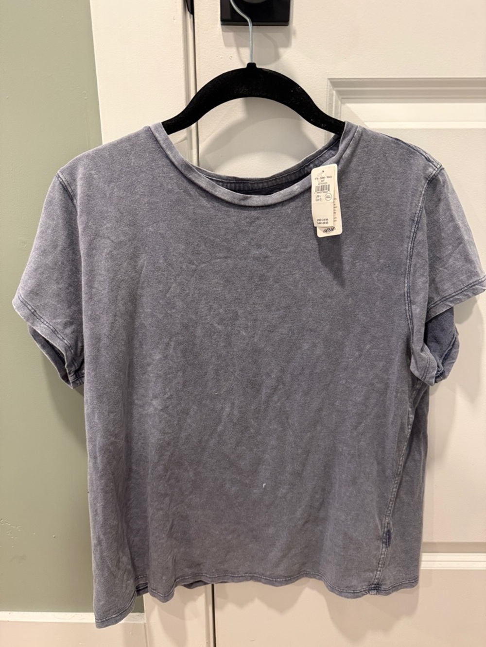 Aerie Mineral Wash Short Sleeve Crew Tee in Gray-Blue